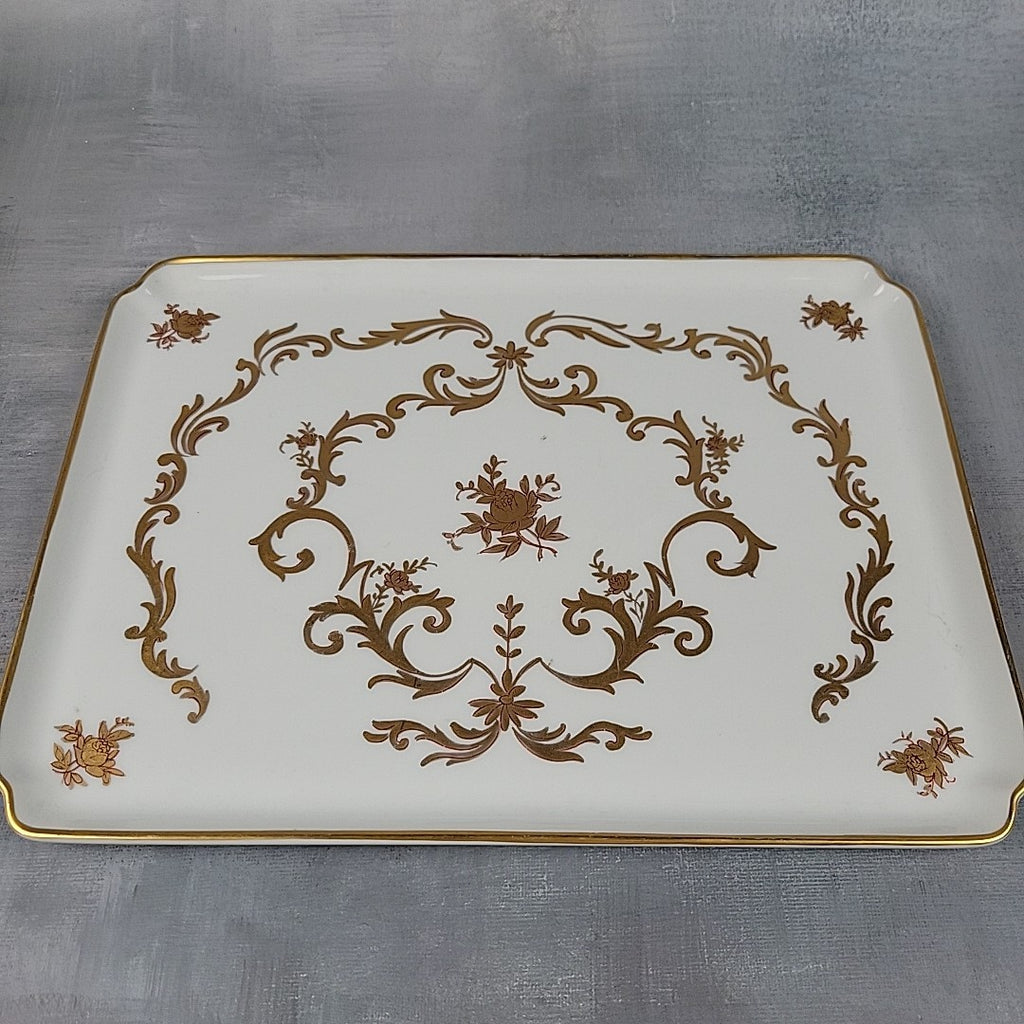 Limoges France Porcelain Vanity Tray White with Gold Gilt Floral Scroll4