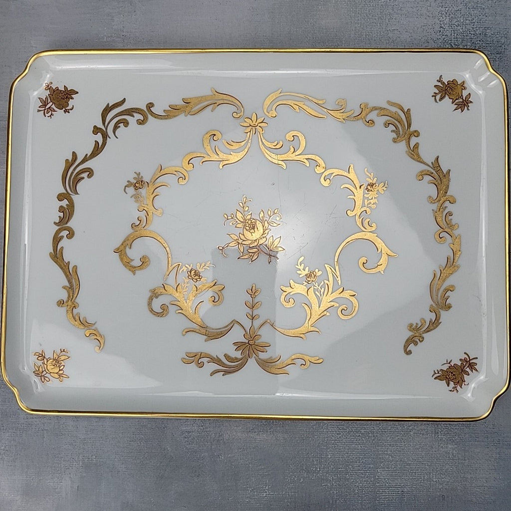 Limoges France Porcelain Vanity Tray White with Gold Gilt Floral Scroll7