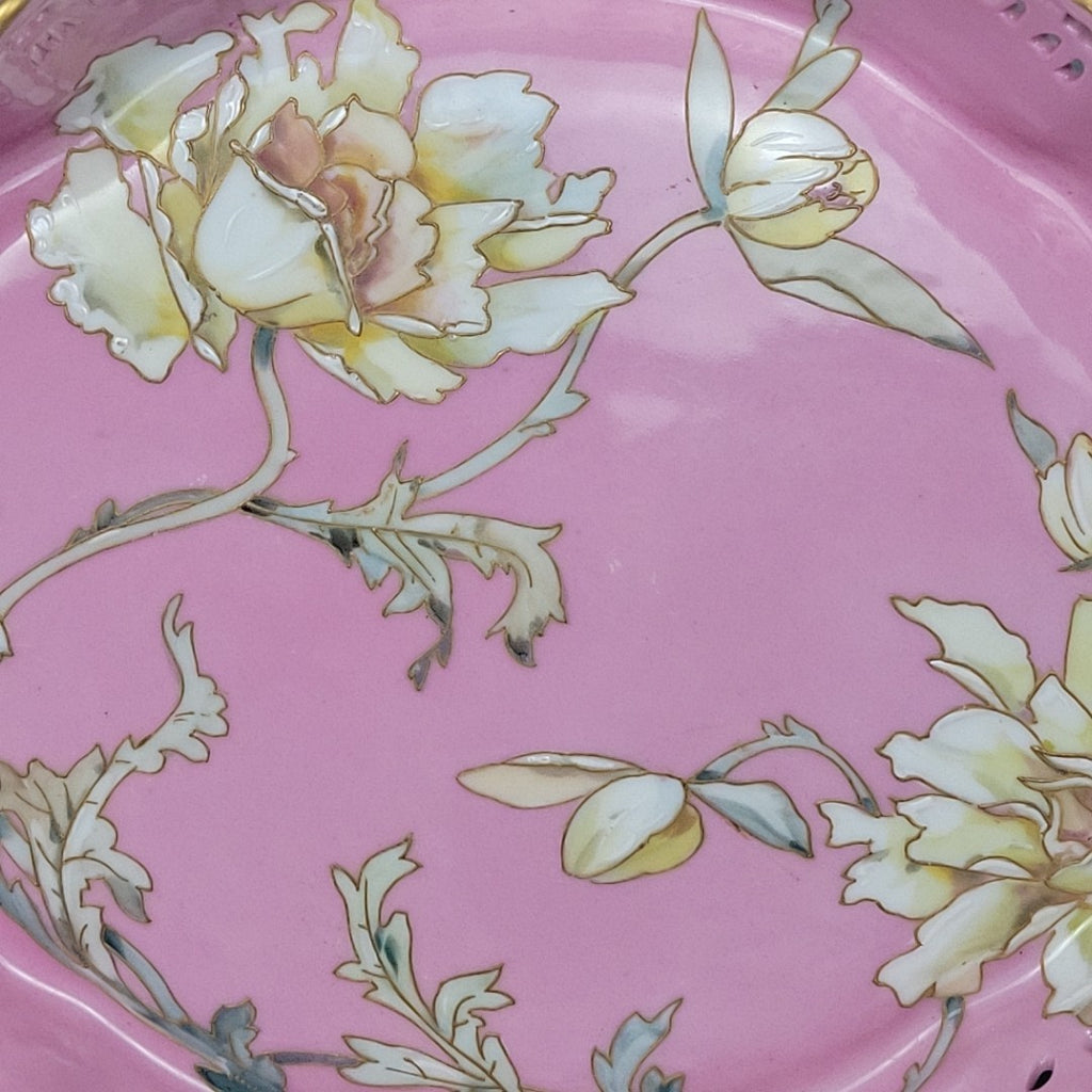 Limoges Pairpoint Reticulated Serving Tray Pink Raised Enamel & Gilt10