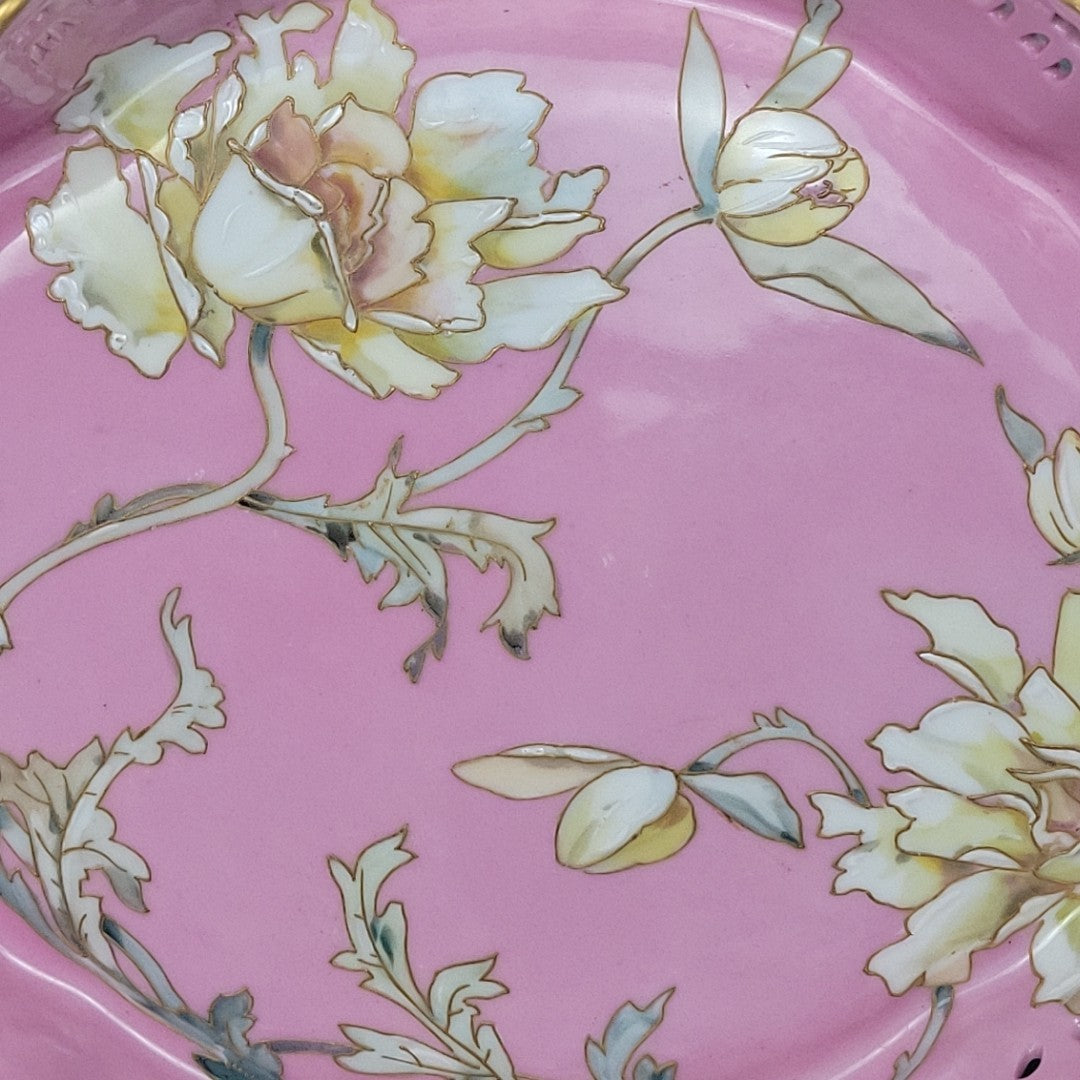 Limoges Pairpoint Reticulated Serving Tray Pink Raised Enamel & Gilt10
