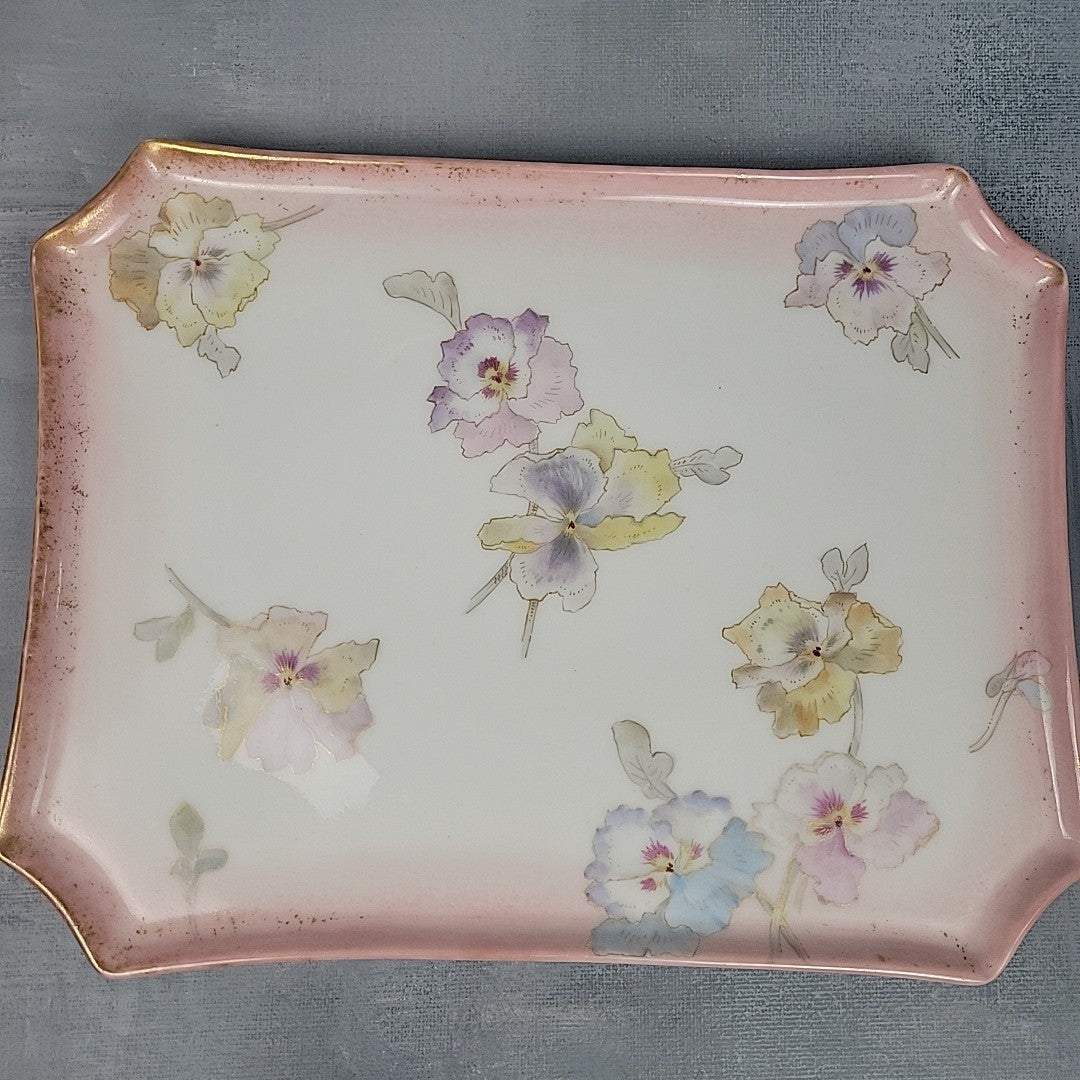 Pairpoint Limoges Vanity Tray Pink Pastel Pansies Gold Trim c.19059