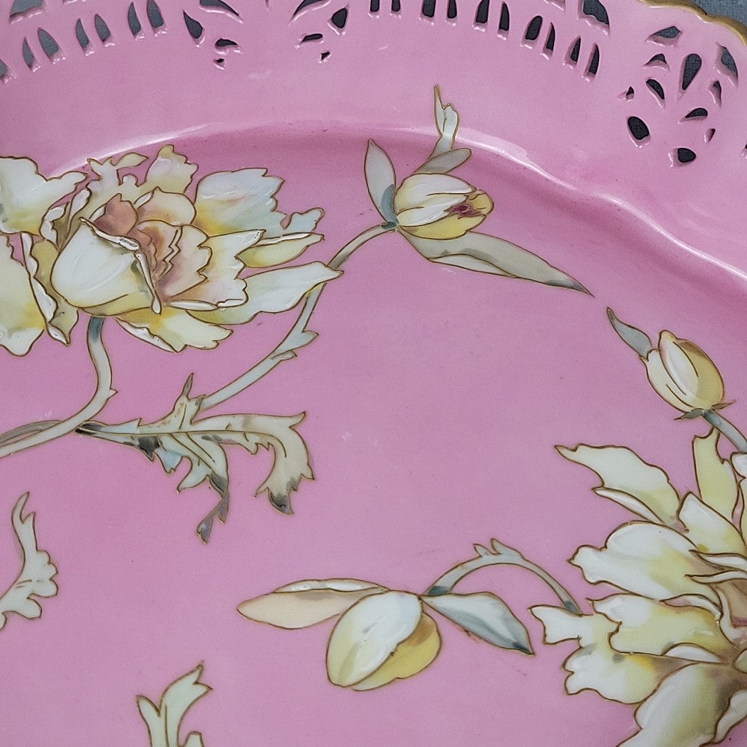 Limoges Pairpoint Reticulated Serving Tray Pink Raised Enamel & Gilt6