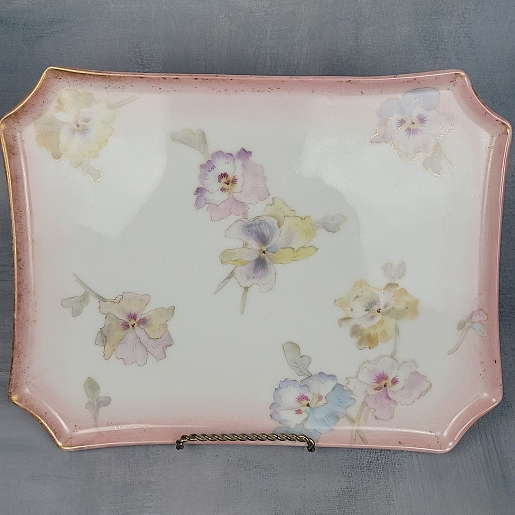 Pairpoint Limoges Vanity Tray Pink Pastel Pansies Gold Trim c.190517