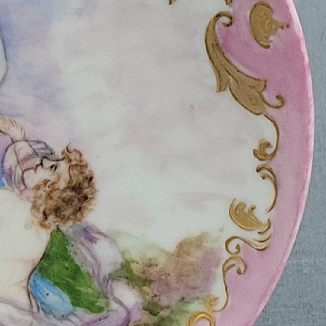Antique Limoges GDM Hand Painted Portrait Plate Putti Cherub Gold Pink c189111