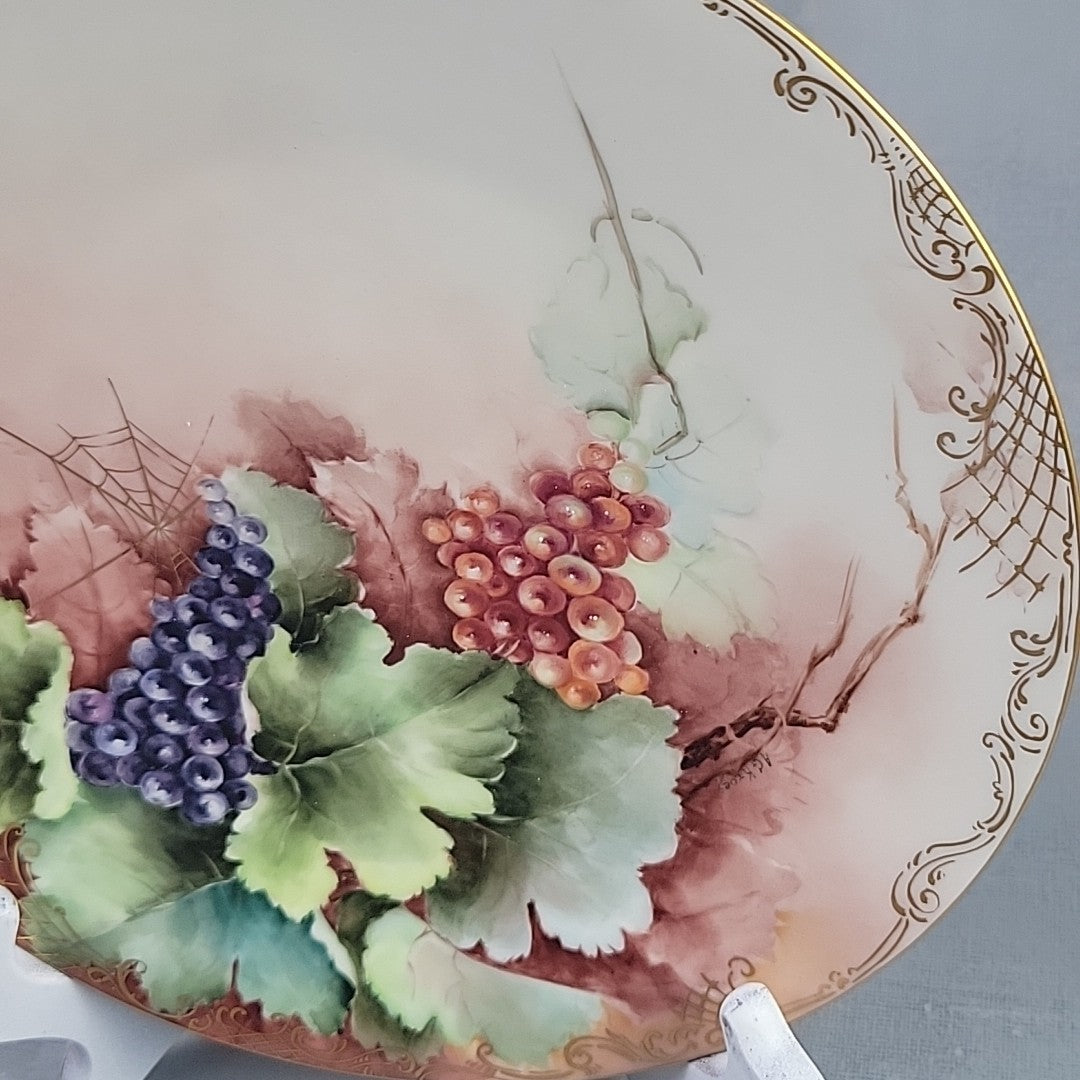 Antique JPL Limoges Hand Painted 8.5" Grapes Plate Signed A.G. Kroes Gold Trim7