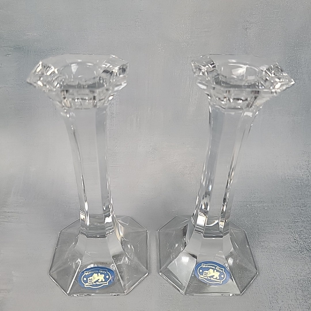 German Lead Crystal Candlesticks Pair 6.25” Whisper Collection1