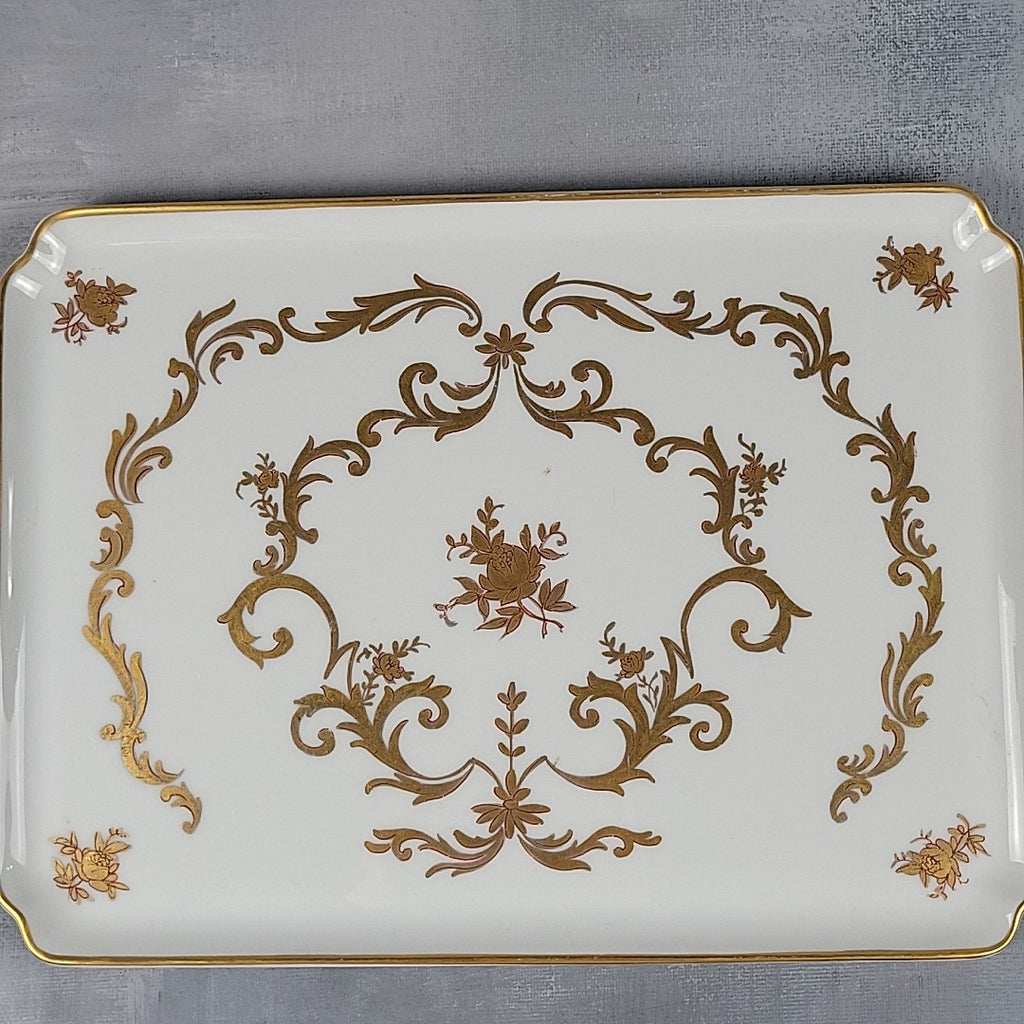 Limoges France Porcelain Vanity Tray White with Gold Gilt Floral Scroll5