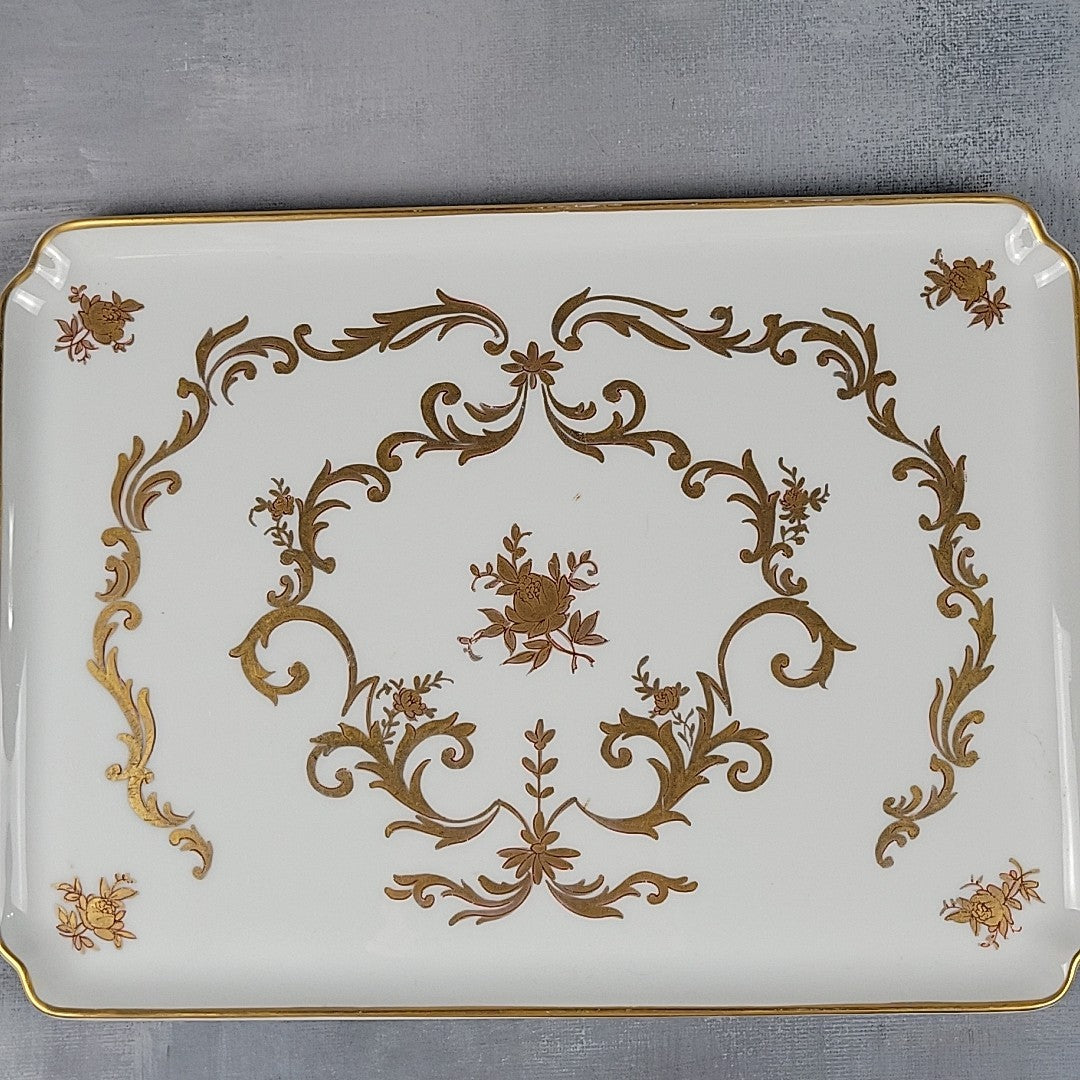 Limoges France Porcelain Vanity Tray White with Gold Gilt Floral Scroll5