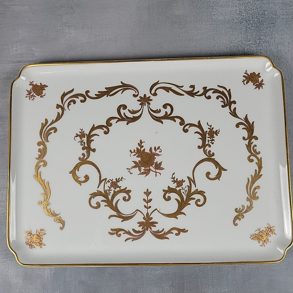 Limoges France Porcelain Vanity Tray White with Gold Gilt Floral Scroll6