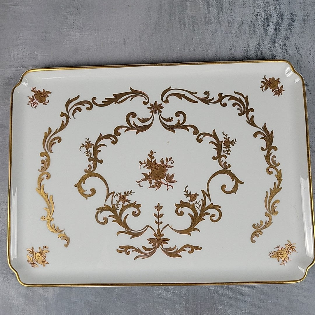 Limoges France Porcelain Vanity Tray White with Gold Gilt Floral Scroll6