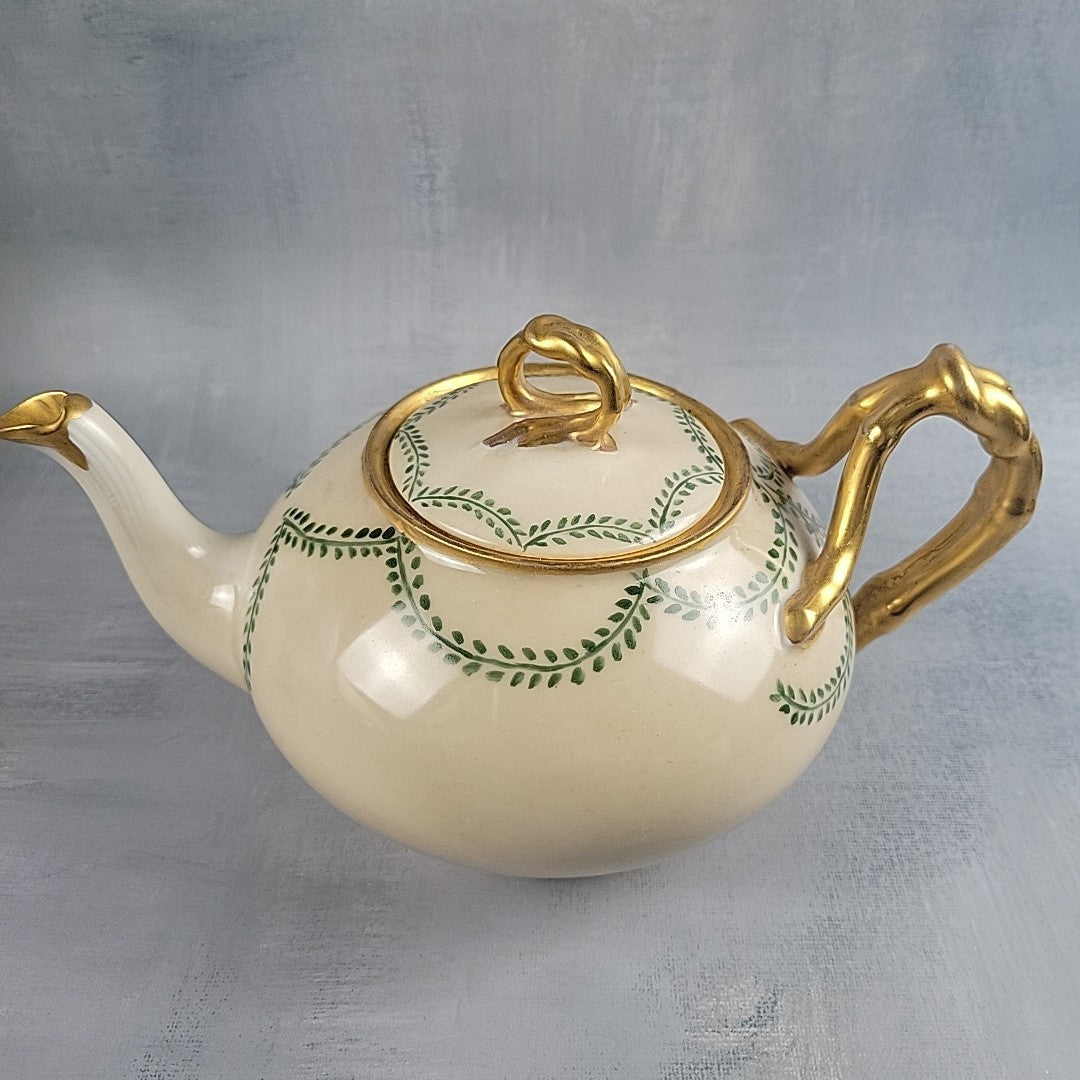 Antique JP Limoges Art Nouveau Teapot Gold Branch Handles France Pouyat2