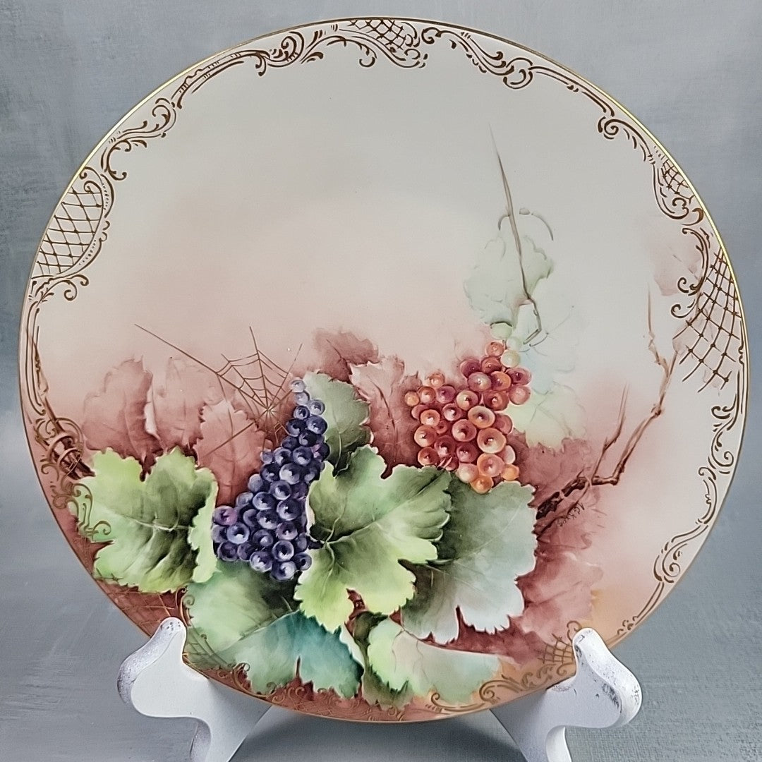 Antique JPL Limoges Hand Painted 8.5" Grapes Plate Signed A.G. Kroes Gold Trim3