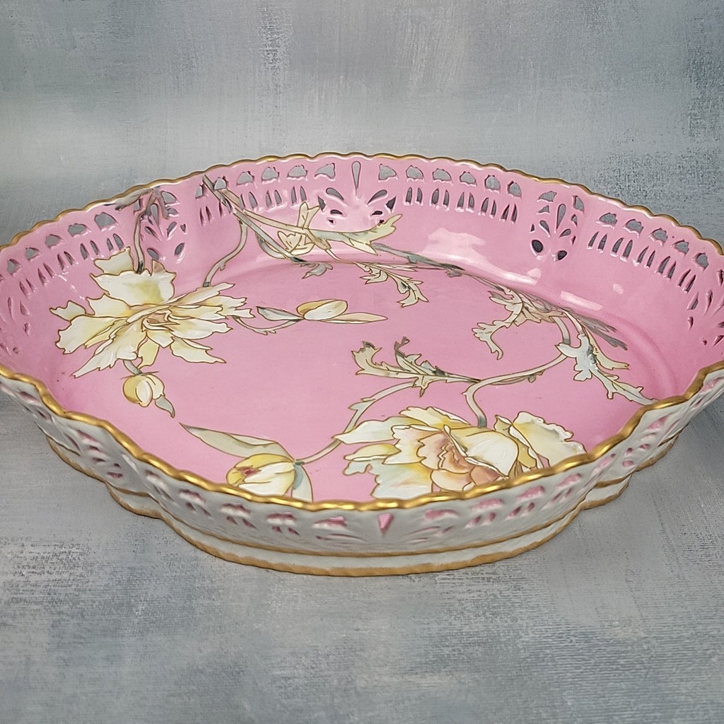 Limoges Pairpoint Reticulated Serving Tray Pink Raised Enamel & Gilt16