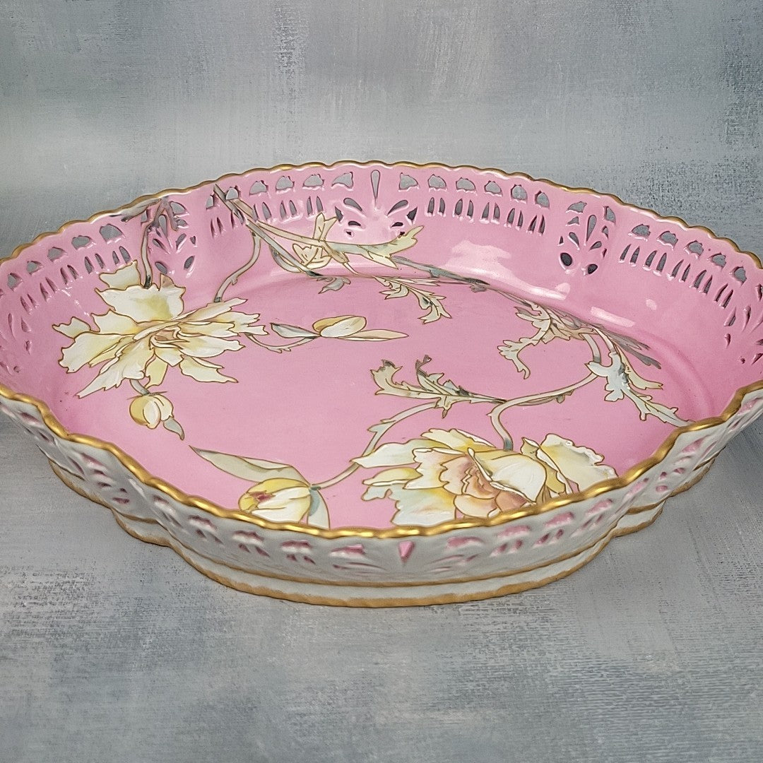 Limoges Pairpoint Reticulated Serving Tray Pink Raised Enamel & Gilt16