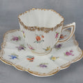 Antique Dresden Tea Cup & Saucer Hand Painted Floral Gilt Scalloped Mold0