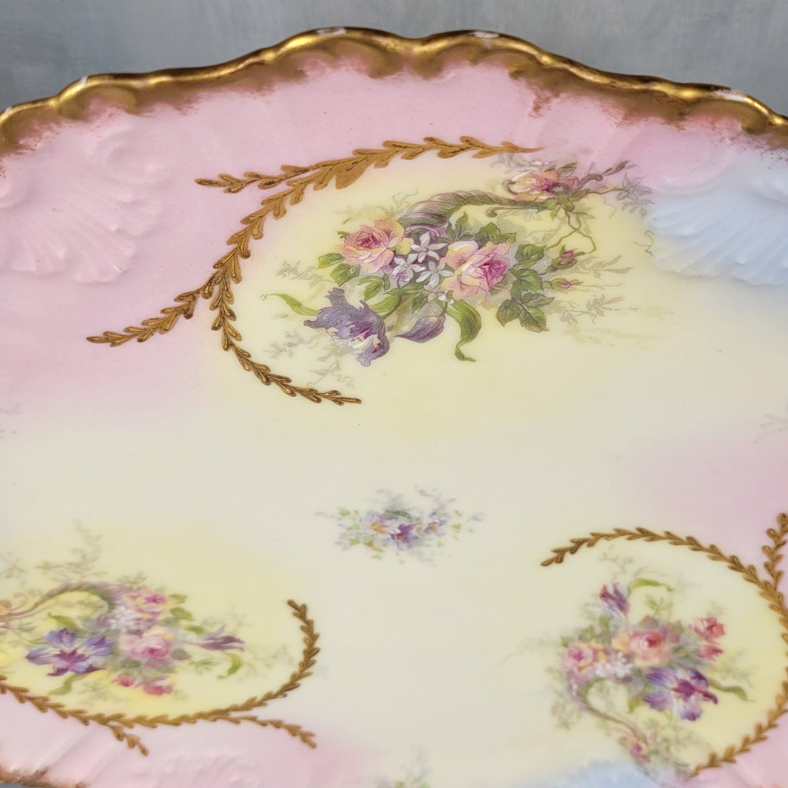 Antique Limoges Charger Plate 12.5” Partridge & Richardson Pastel Florals Gilt11