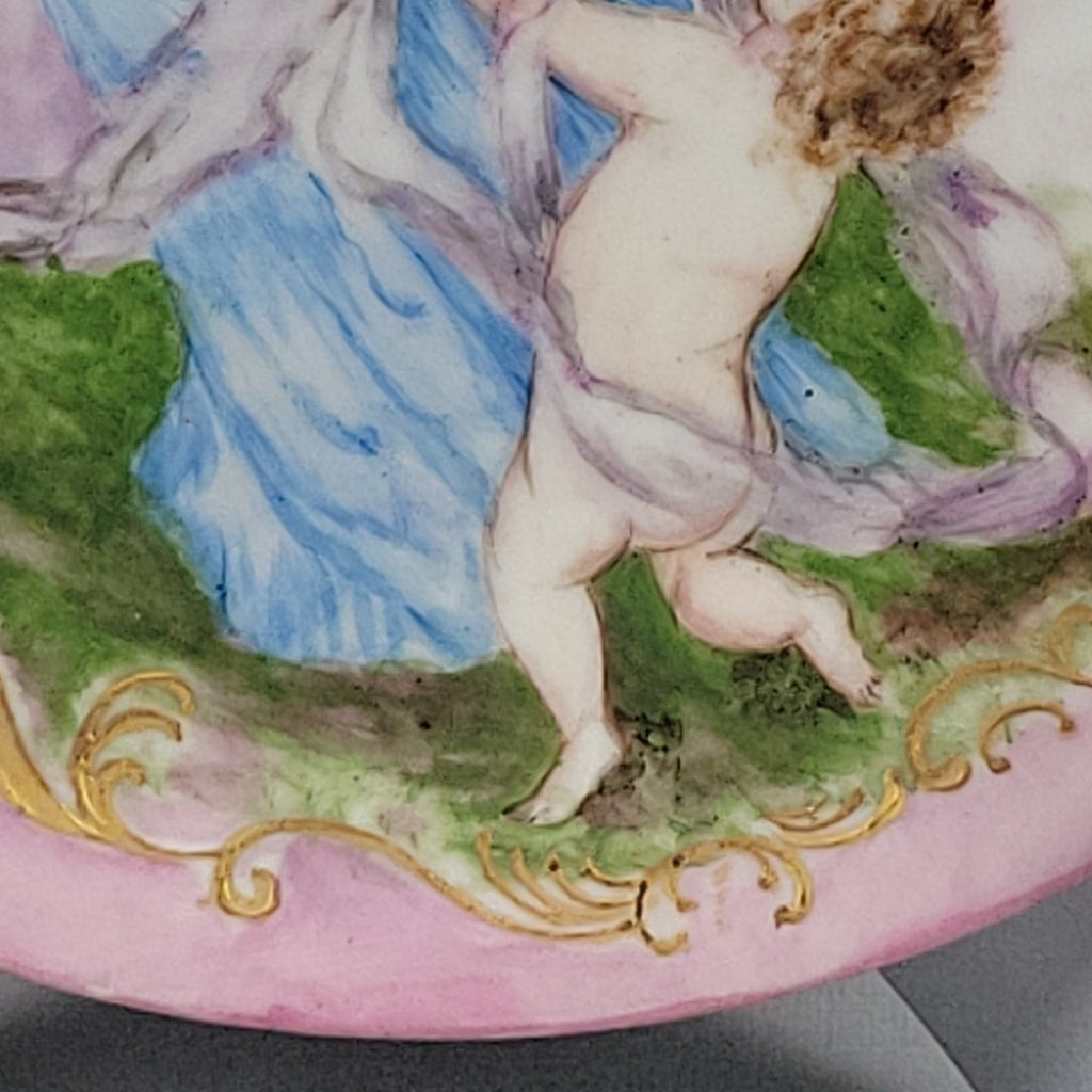 Antique Limoges GDM Hand Painted Portrait Plate Putti Cherub Gold Pink c189110