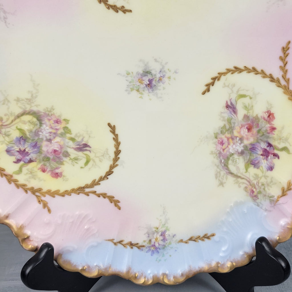 Antique Limoges Charger Plate 12.5” Partridge & Richardson Pastel Florals Gilt5