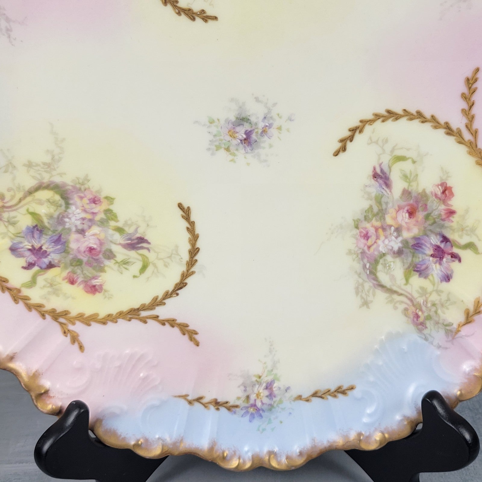 Antique Limoges Charger Plate 12.5” Partridge & Richardson Pastel Florals Gilt5
