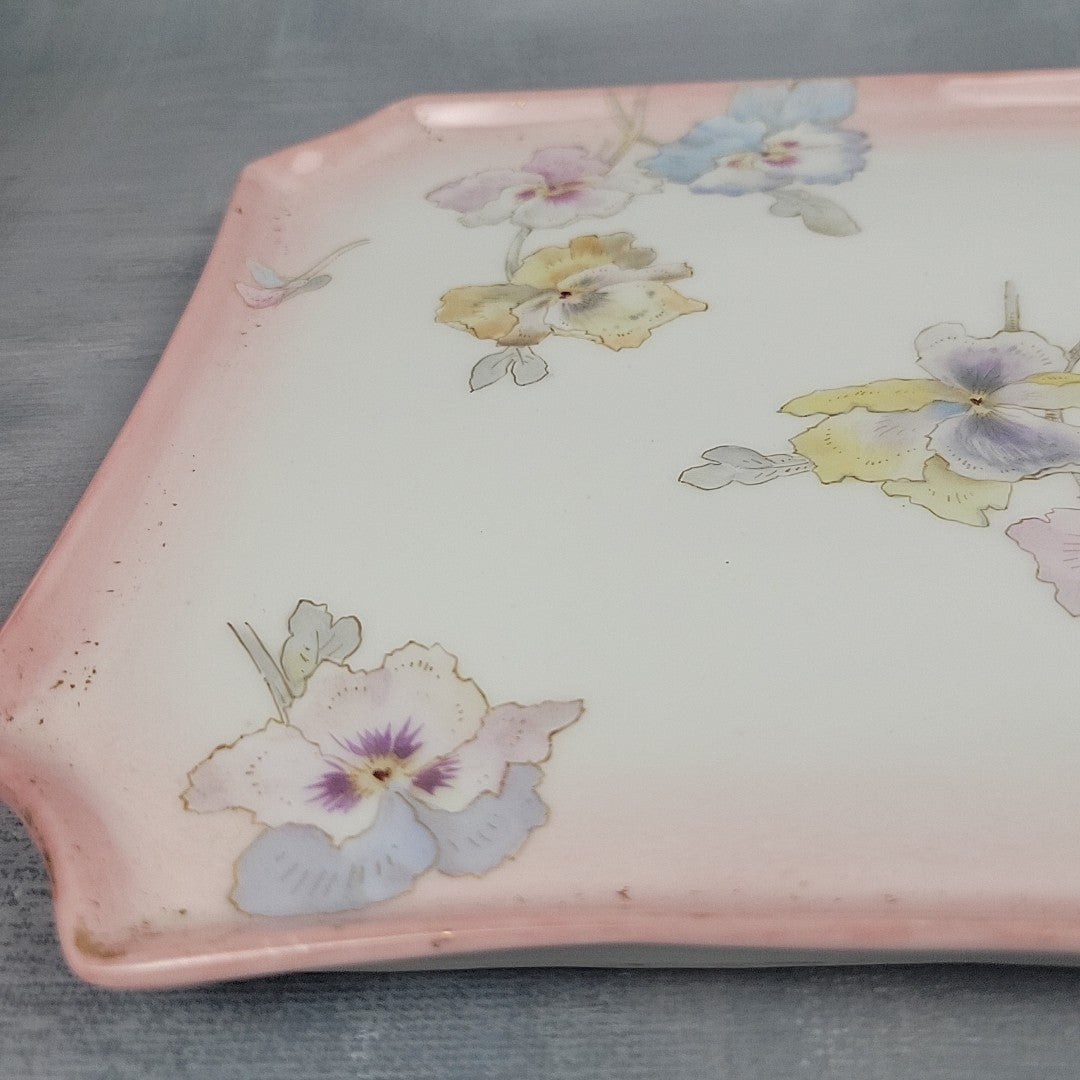 Pairpoint Limoges Vanity Tray Pink Pastel Pansies Gold Trim c.19058