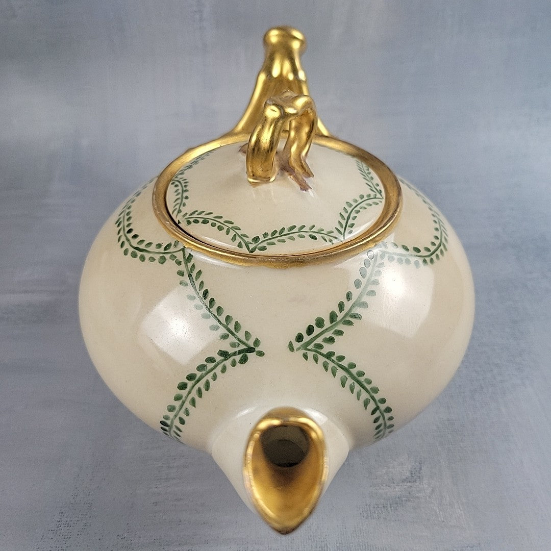 Antique JP Limoges Art Nouveau Teapot Gold Branch Handles France Pouyat4