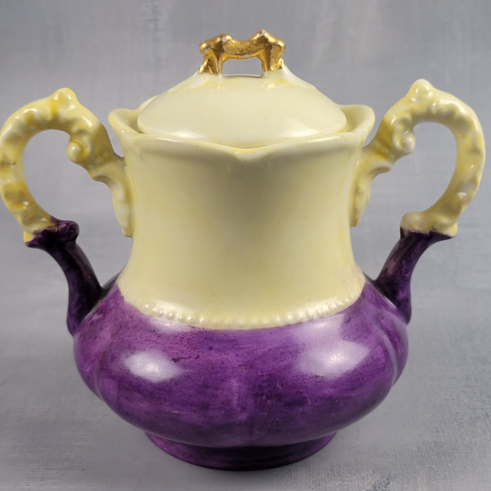 Antique Limoges NVC Portrait Sugar Bowl Jonquil Yellow & Purple Art Nouveau16