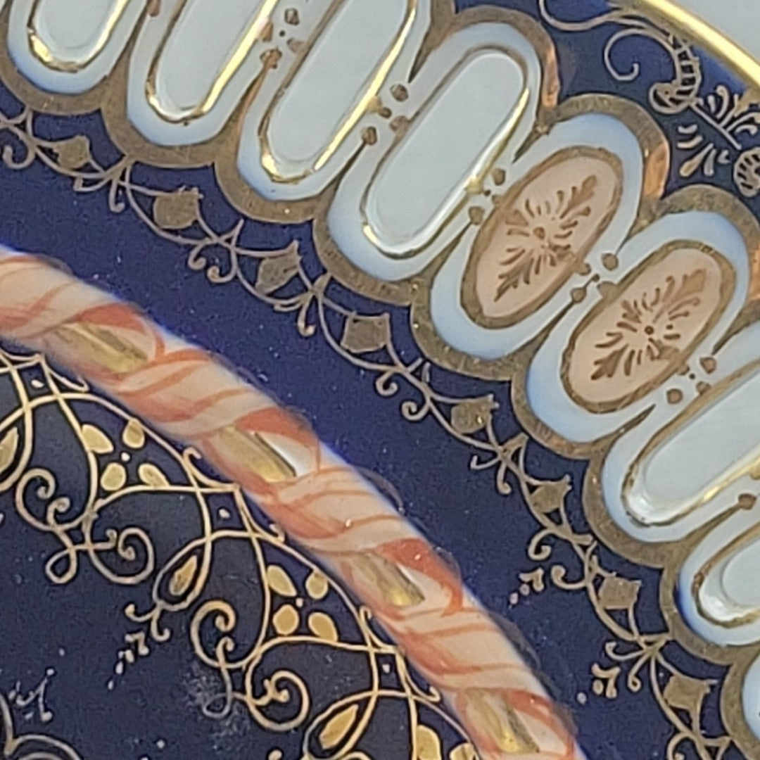 Antique Dresden Hand Painted Watteau Scene Cobalt Gold Pierced Plate 9.5”5