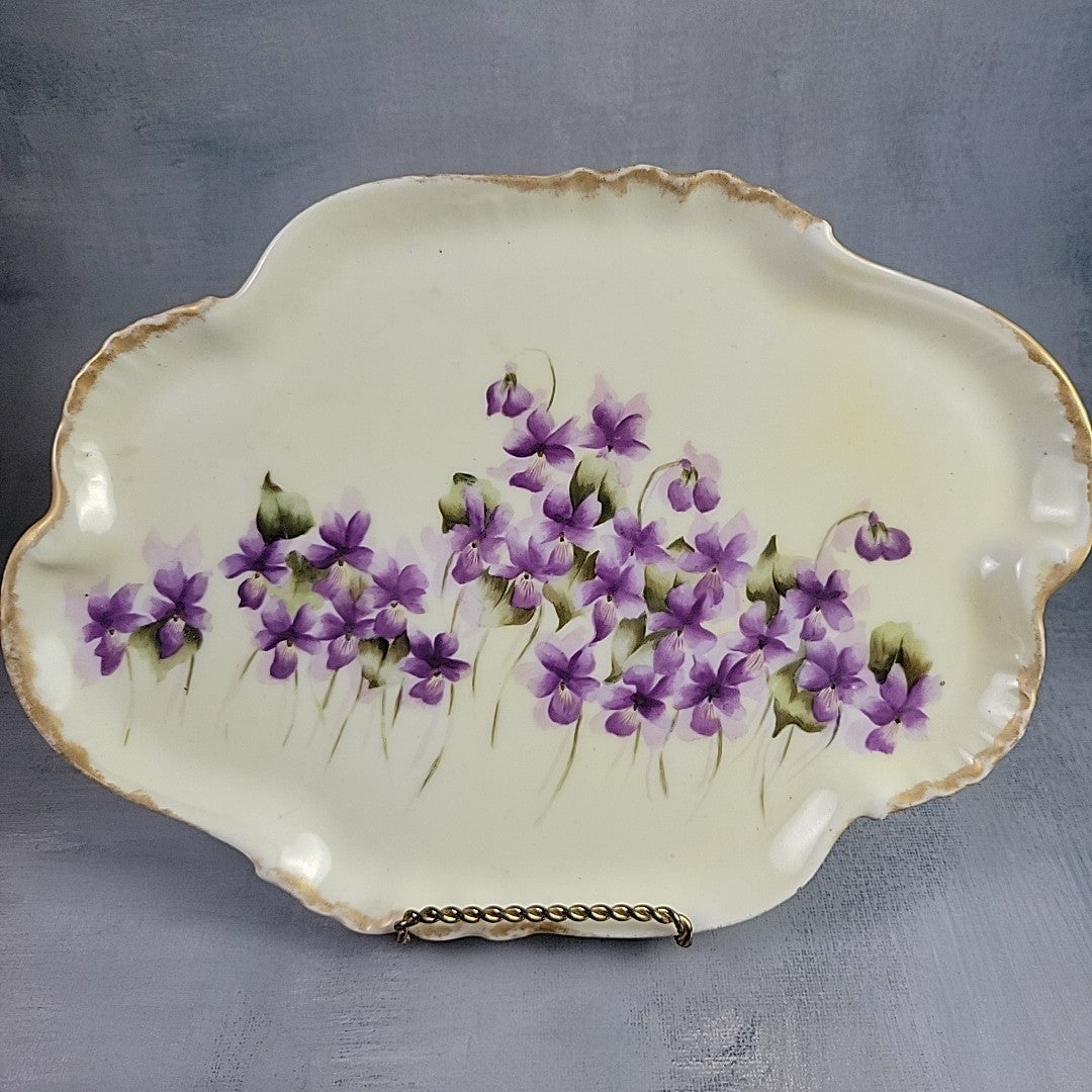Antique Limoges CFH/GDM Hand-Painted Violets Vanity Tray France c.1890 Signed0