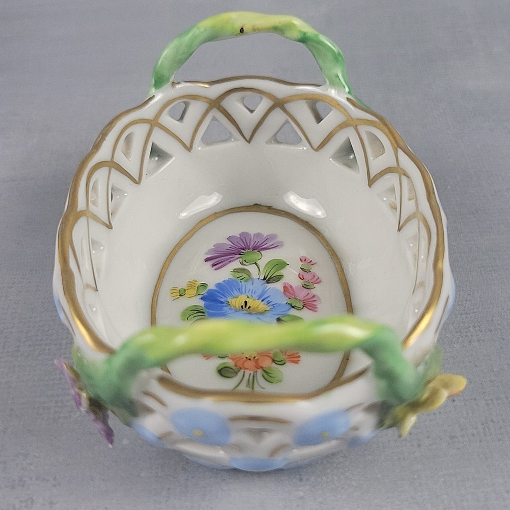Dresden Germany Reticulated Porcelain Basket Forget Me Not Flowers & Vine Handle12