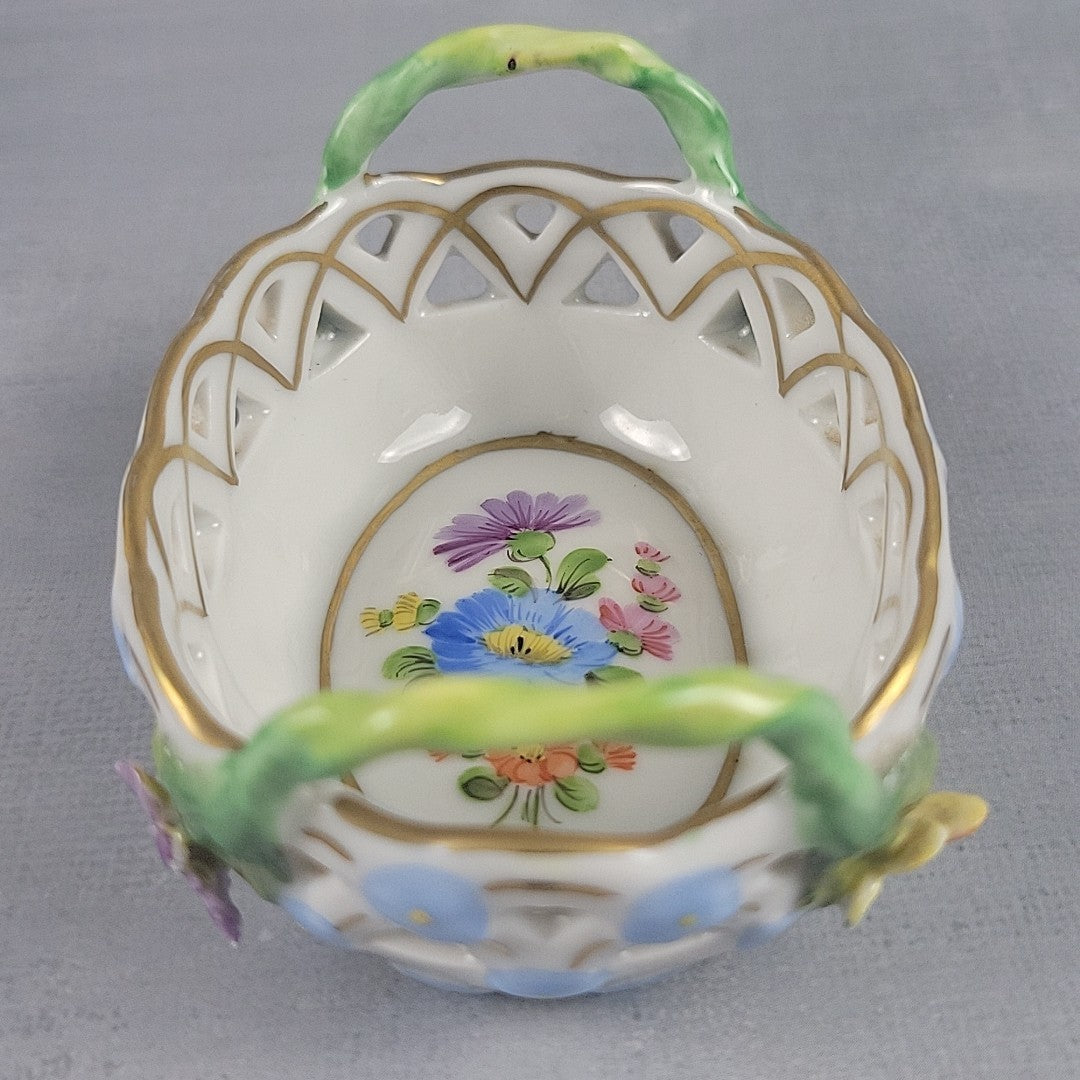 Dresden Germany Reticulated Porcelain Basket Forget Me Not Flowers & Vine Handle12