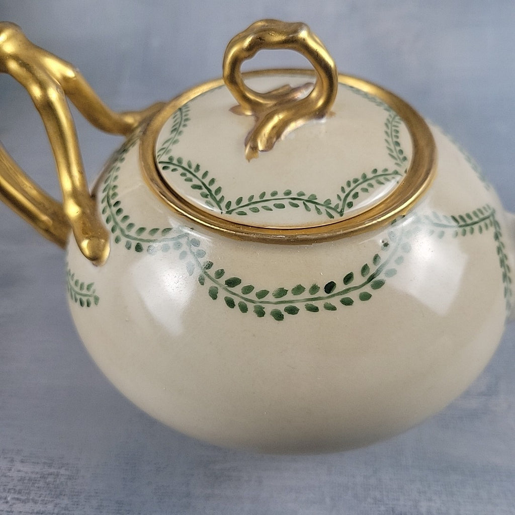 Antique JP Limoges Art Nouveau Teapot Gold Branch Handles France Pouyat1