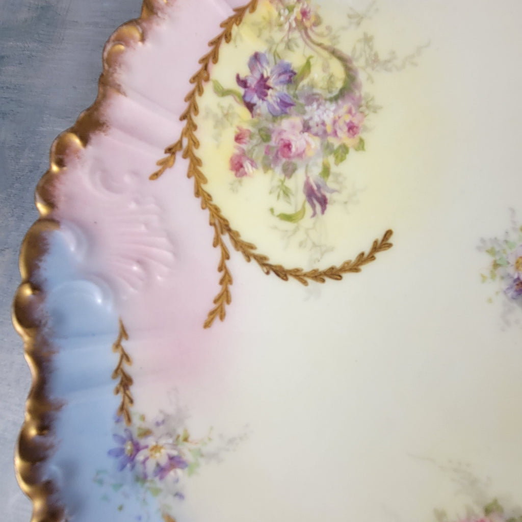 Antique Limoges Charger Plate 12.5” Partridge & Richardson Pastel Florals Gilt13