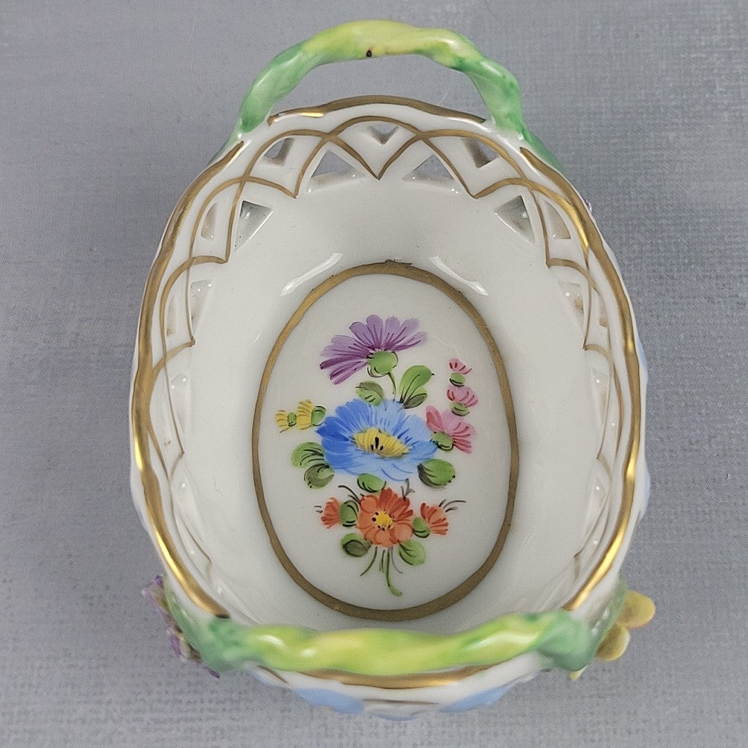 Dresden Germany Reticulated Porcelain Basket Forget Me Not Flowers & Vine Handle7