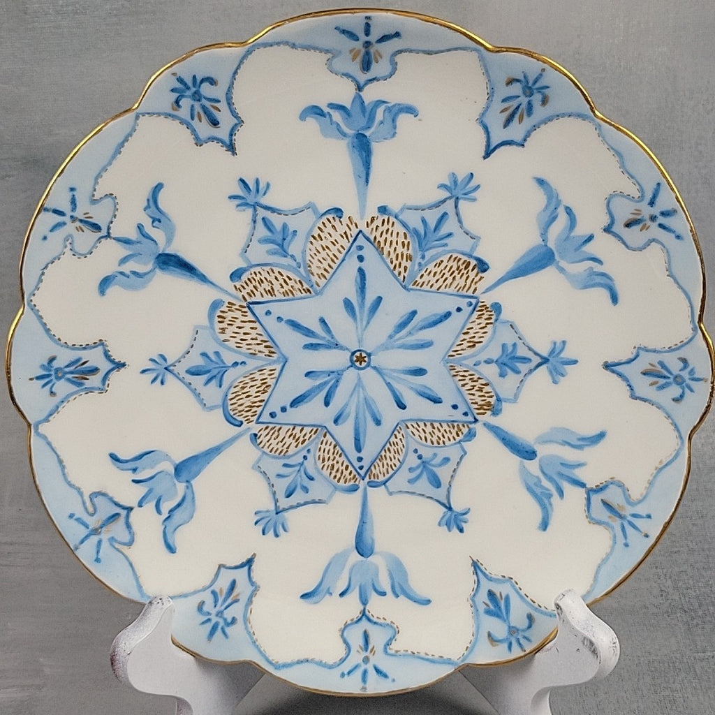 Antique Limoges Elite Hand Painted Blue Gold Art Star Snowflake Plate Signed0