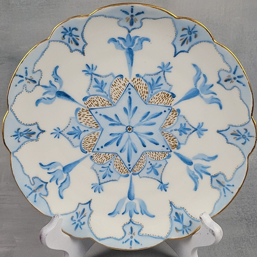 Antique Limoges Elite Hand Painted Blue Gold Art Star Snowflake Plate Signed0