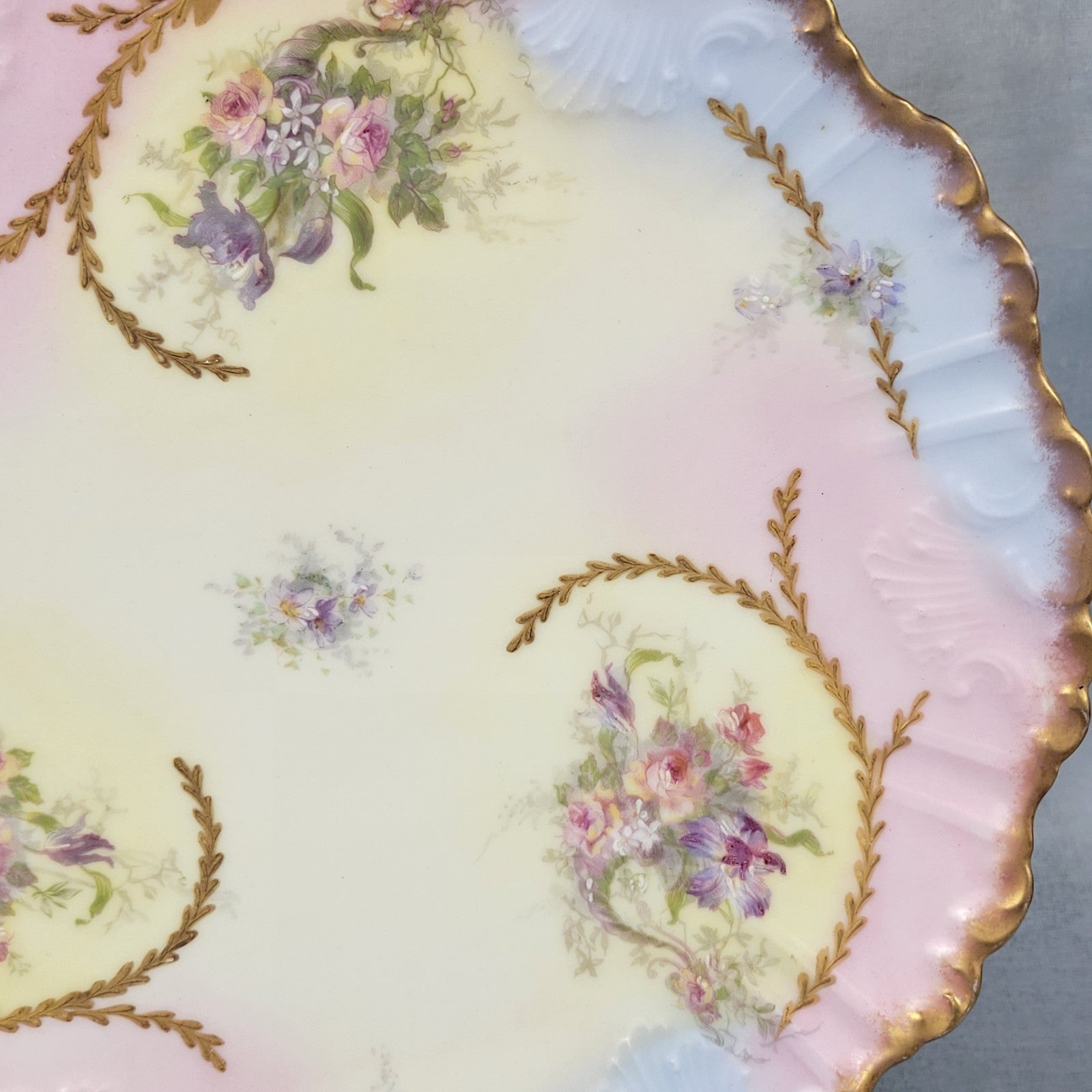 Antique Limoges Charger Plate 12.5” Partridge & Richardson Pastel Florals Gilt7