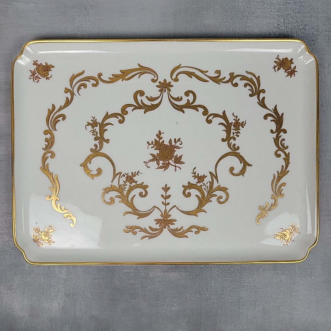 Limoges France Porcelain Vanity Tray White with Gold Gilt Floral Scroll8