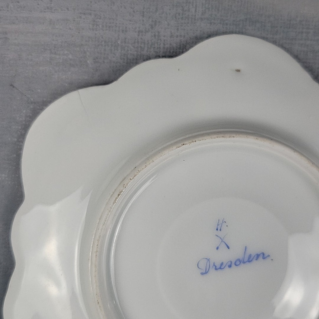 Antique Dresden Tea Cup & Saucer Hand Painted Floral Gilt Scalloped Mold13