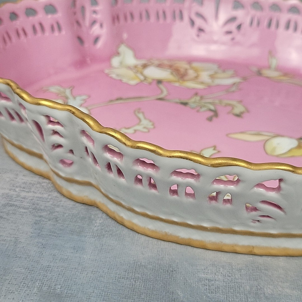 Limoges Pairpoint Reticulated Serving Tray Pink Raised Enamel & Gilt5