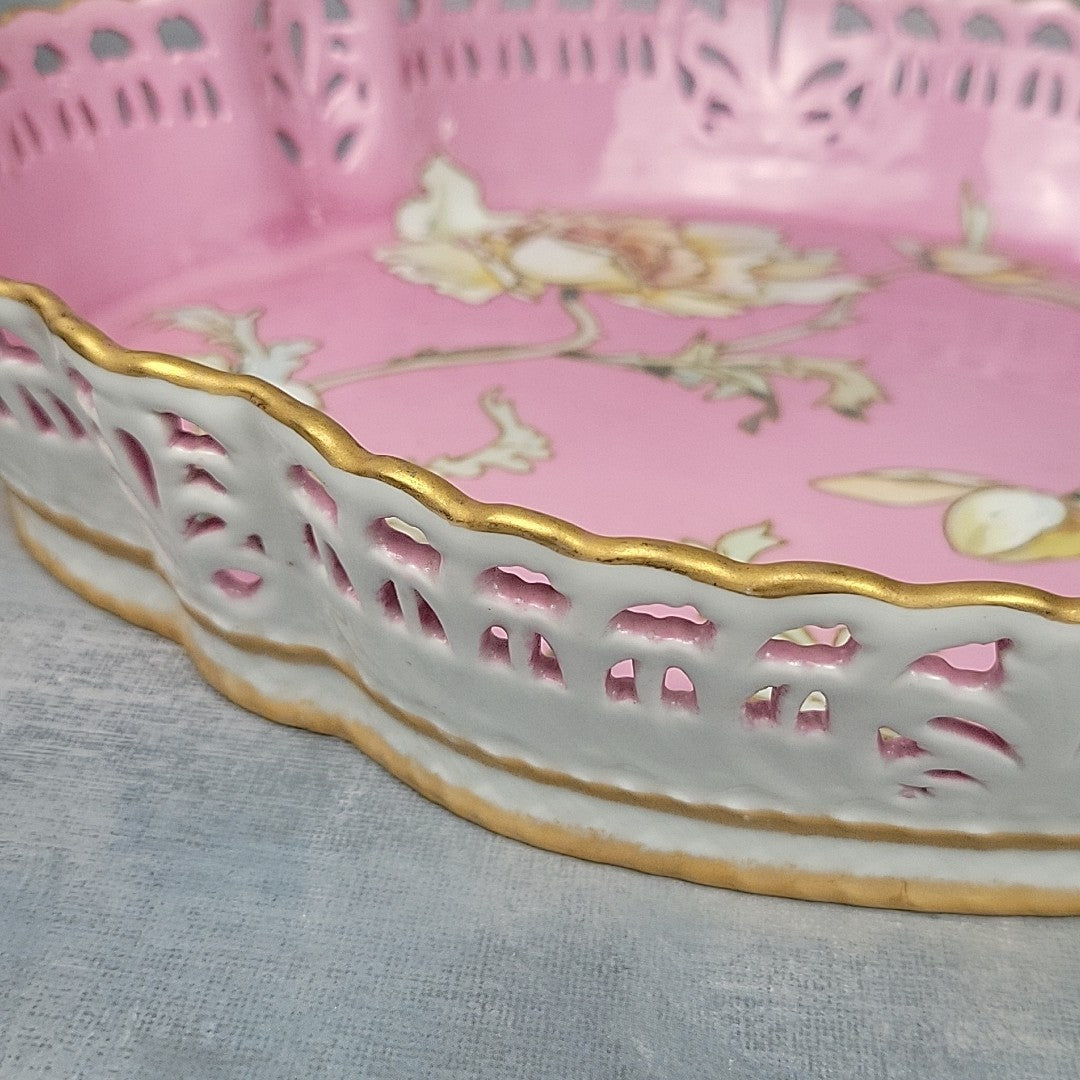 Limoges Pairpoint Reticulated Serving Tray Pink Raised Enamel & Gilt5