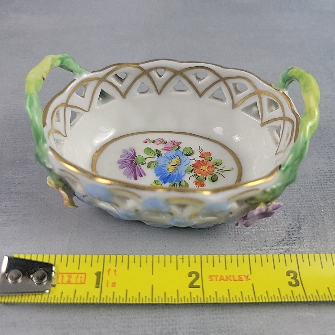 Dresden Germany Reticulated Porcelain Basket Forget Me Not Flowers & Vine Handle16