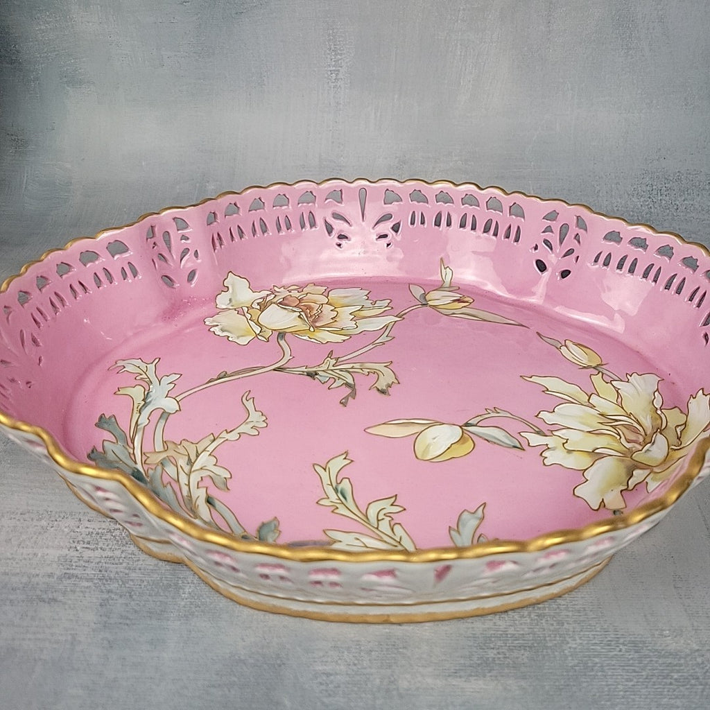 Limoges Pairpoint Reticulated Serving Tray Pink Raised Enamel & Gilt7