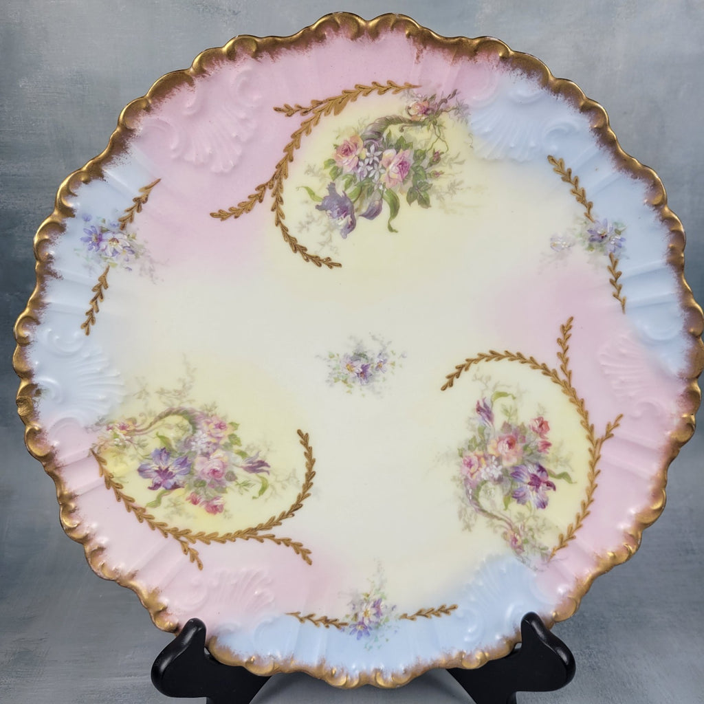 Antique Limoges Charger Plate 12.5” Partridge & Richardson Pastel Florals Gilt0