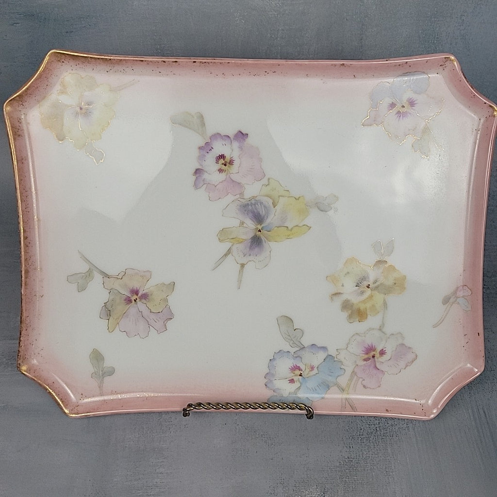 Pairpoint Limoges Vanity Tray Pink Pastel Pansies Gold Trim c.190512