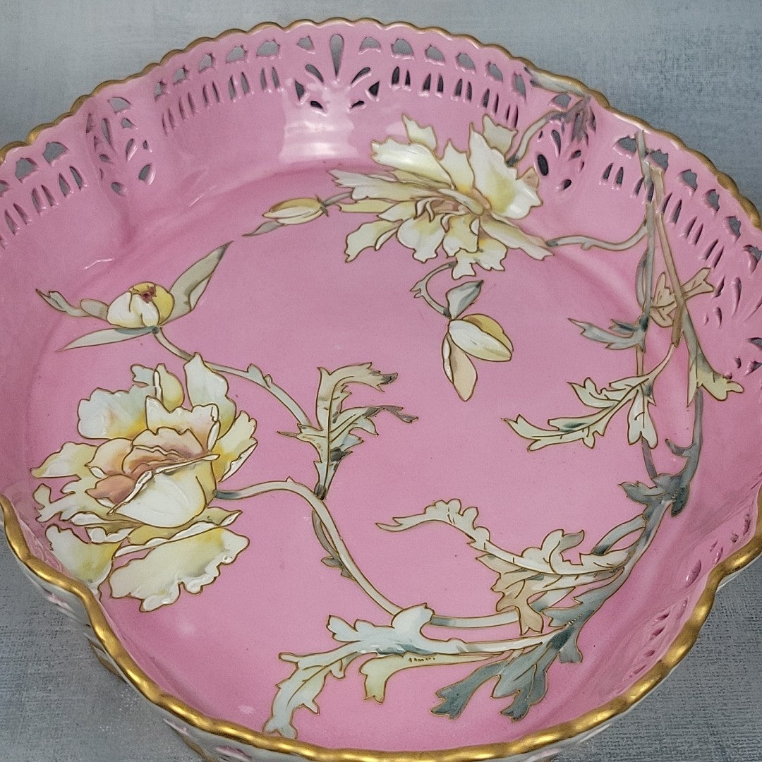 Limoges Pairpoint Reticulated Serving Tray Pink Raised Enamel & Gilt18