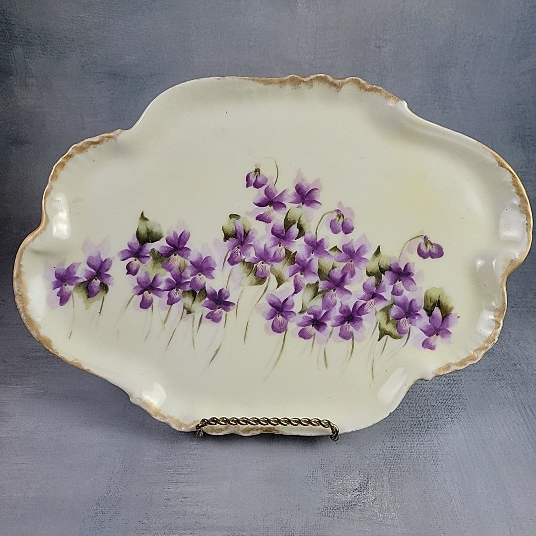 Antique Limoges CFH/GDM Hand-Painted Violets Vanity Tray France c.1890 Signed1