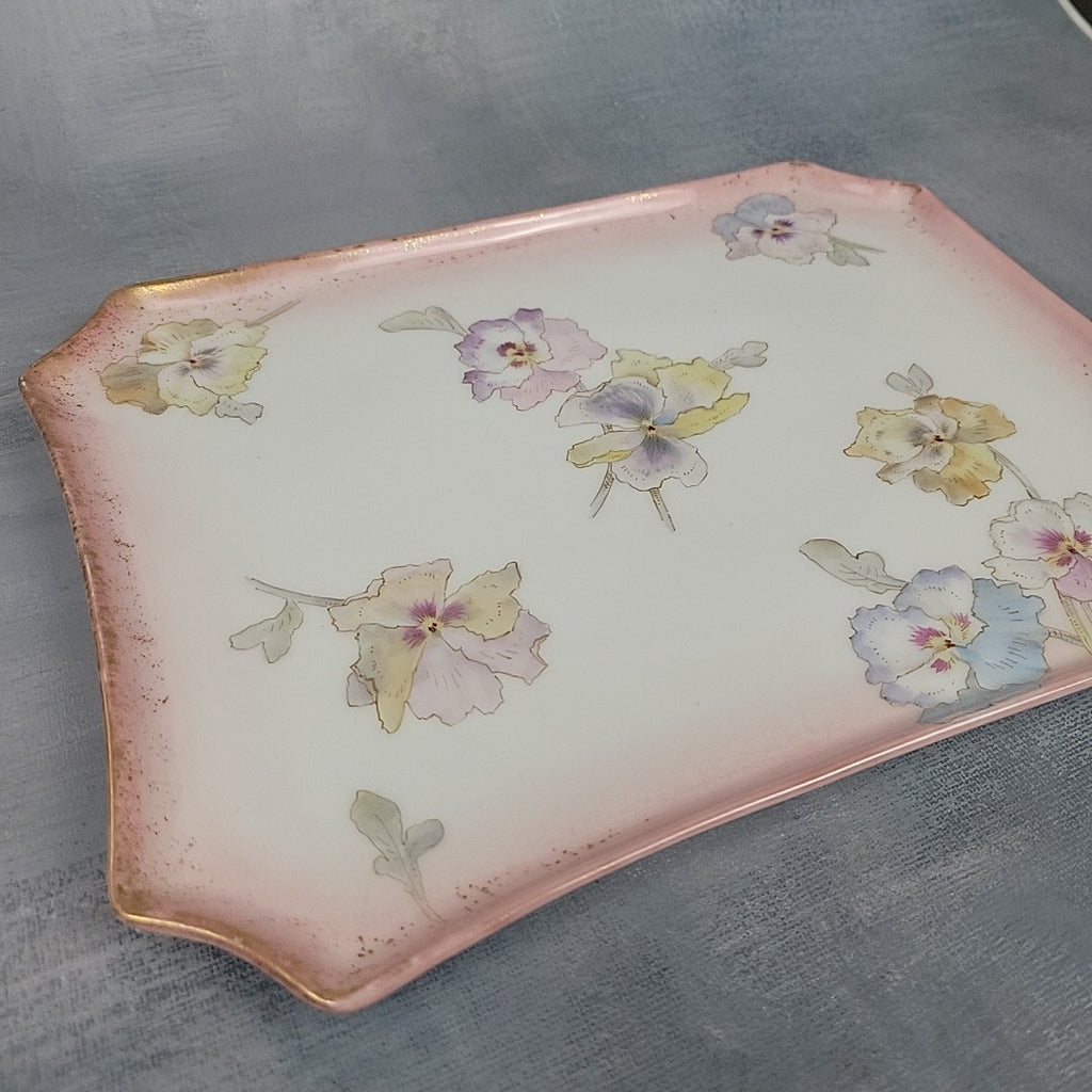 Pairpoint Limoges Vanity Tray Pink Pastel Pansies Gold Trim c.190510
